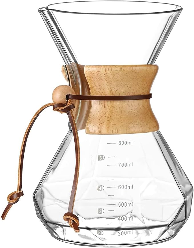 Passador de café de vidro com coador inox e alça de madeira Café Mata Alta